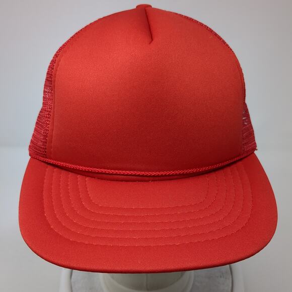 Unbranded Snapback Mesh Back Rope Trucker Hat Solid Red One Size Blank - Picture 2 of 9